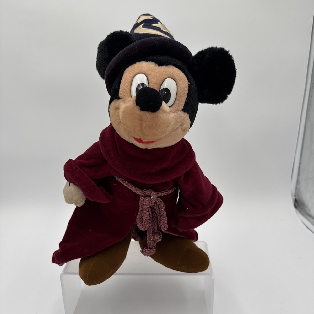 Disney Fantasia Sorcerer Mickey Mouse Plush Wizard Apprentice Maroon Robe Hat
